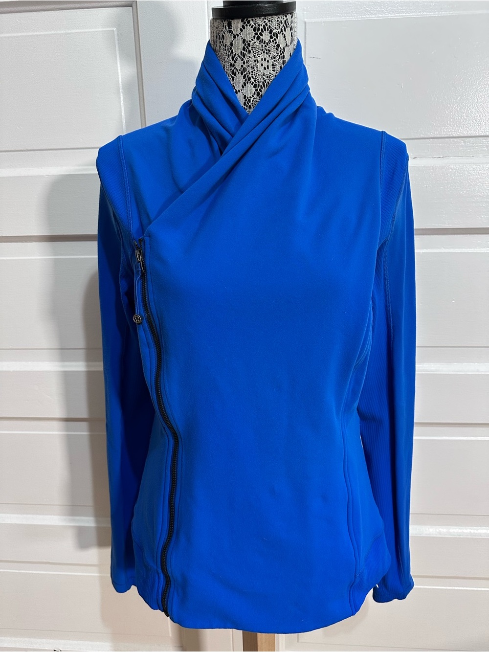 Lululemon Bhakti Yoga Jacket Size 12 Baroque Blue Dbl Side Zip Wrap Define